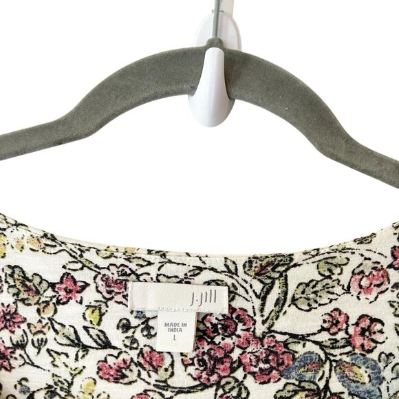 J. Jill Floral Print Ivory Cotton Modal Rayon Soft Knit Stretch Tunic Top Size L - Picture 6 of 8